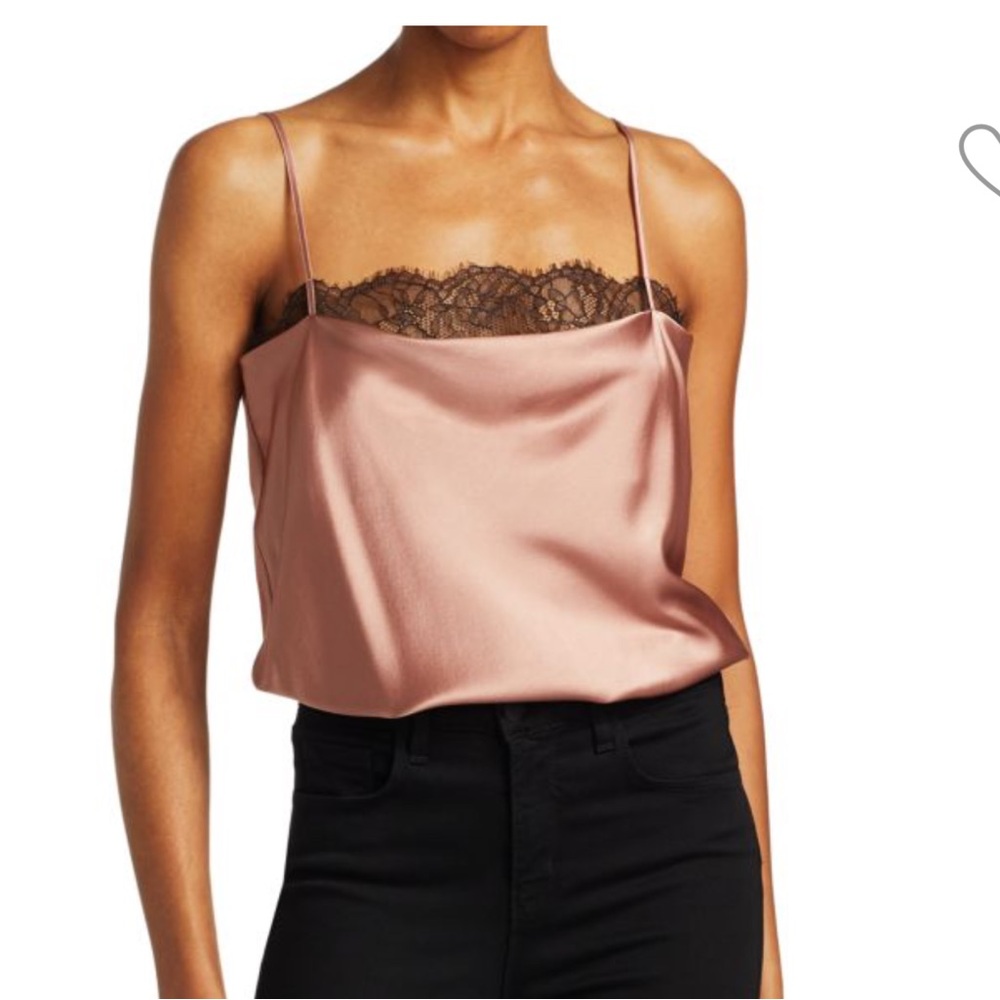 Cami NYC Blue Romy Silk & Lace Cowl Neck Bodysuit